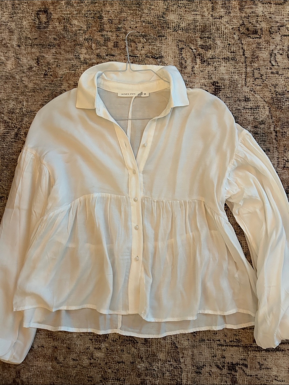 Altar'd State White Button-Front Peplum Blouse